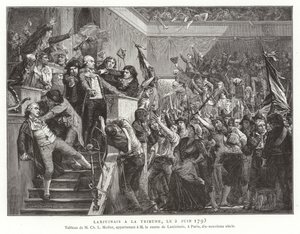 Jean Denis, comte Lanjuinais, på talerstolen for konventet, den franske revolution, 2. juni 1793 af French School