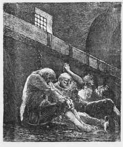 Jean Valjean i fængslet, Illustration fra Les Miserables, af Victor Hugo, 1865 af French School