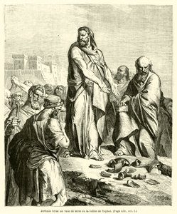 Jeremy brækker et jordkar i Tophet-dalen (gravering) af French School