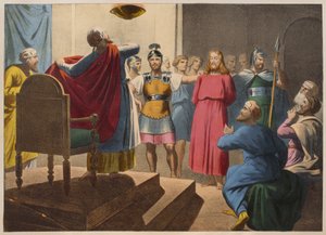 Jesus Kristus før Kaifas, illustration fra en katekismus LHistoire Sainte, udgivet af Charles Delagrave, Paris, slutningen af det 19. århundrede