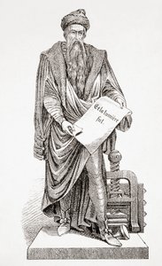 Johannes Gutenberg, fra Ancient and Modern Universal History, udgivet i Strasbourg ca. 1860 (gravering) af French School