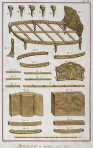Snedker, en sofa, illustration fra Encyclopedie des Sciences et Metiers af Denis Diderot (1713-84) indgraveret af Robert Benard (fl.1734) udgivet ca. 1770 (farvegravering) af French School