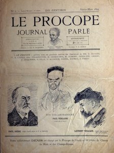 Journal du Proope, Parisisk cafe, februar 1895: portrætter af de franske digtere Paul Verlaine, Paul Arene og Laurent Tailhade. af French School