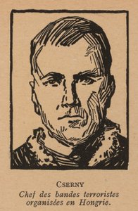Jozsef Cserny, ungarsk kommunistisk revolutionær og leder af Lenin-drengene, der håndhævede den røde terror under den ungarske sovjetrepublik i 1919 (litografi). af French School