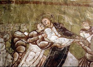 Judas Kissing Christ (fresko) (detalje af 95750) af French School