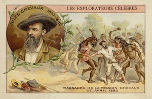 Jules Crevaux (1847-1882) ved bredden af Rio Pilcomayo i Argentina den 27. april 1882 af French School