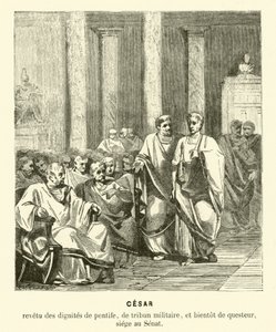 Julius Cæsar i det romerske senat (gravering) af French School