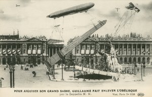 Kaiser Wilhelm II forestillede sig at fjerne obelisken fra Paris af Zeppelin (litho) af French School