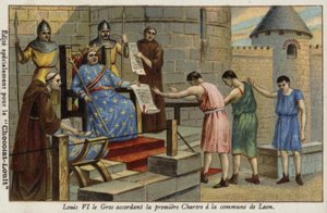 Kong Ludvig VI af Frankrig giver det første charter til byen Laon, 1128 af French School