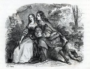 Kong Ludvig XIV (1638-1715) og hans elskerinde Louise de La Valliere (1644-1710) - (gravering) 1846 af French School