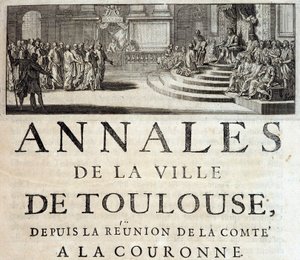 Kong Philippe the Hardi i Toulouse i 1272 i "Annales de la ville de Toulouse" af Germain de Lafaille, Toulouse af French School