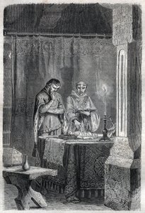 Kongen af Frankrig Karl V den Vise (1338 - 1380) rådførte sig med sutterne. Indgravering i "" Pavernes historie (...) Dronningekongens og kejsernes forbrydelser gennem århundrederne" af Maurice Lachatre af French School