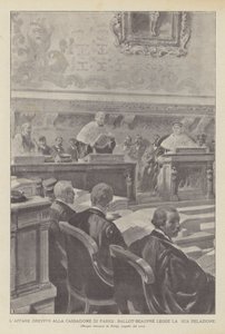 Dreyfus-affæren Ved Paris Cassation læser Ballot-Beaupre sin rapport (litho) af French School