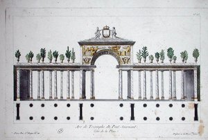 Arc de Triomphe du Pont Tournant (farve litho) af French School