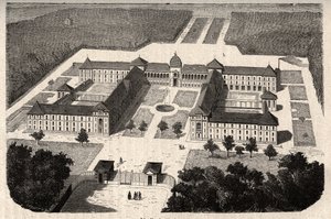 The Imperial Asylum of Vesinet (nuværende Hospital of Vesinet) i Yvelines - indgravering i "" PATILE"" - PECTURERISK BESKRIVELSE AF FRANKRIG I 6 BIND AF LUCIEN HUARD - slutningen af ​​1800-tallet af French School