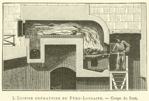 Pere-Lachaise-krematoriet, sektion af ovnen (gravering) af French School