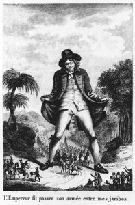 Kejseren førte sin hær mellem mine ben, taget fra en fransk oversættelse af Gullivers Travels af French School