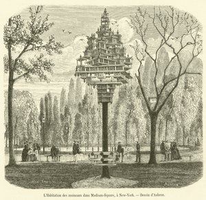 The House of Sparrows på Madison Square, New York (gravering) af French School