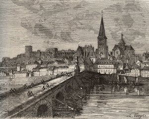 La Charite sur Loire - La Charite-sur-Loire - Nievre, i regionen Bourgogne - gravering i "Frankrig illustree: geografi, historie, statistisk administration" af V.-A. Malt-brun. 1884 af French School