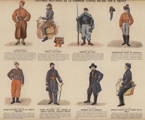 Pariserkommunen, Kommunens militærkostumer af A Raffet (farve litho) af French School