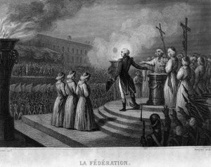 La Fédération (14. juli 1790), årsdagen for indtagelsen af Bastillen: ed til forfatningen - i "" Revolution francaise"" af Thiers. 19. århundrede af French School