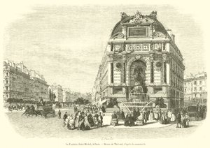 Saint-Michel-fontænen i Paris (gravering) af French School