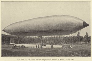 Frankrig, styrbar ballon af Renard og Krebs, set fra siden (gravering) af French School