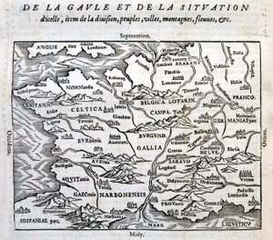 Gallien, dets floder og bjerge - i "Universal Cosmography at the End of the World" af François de Belle Forest, red. Sonnius, Paris af French School