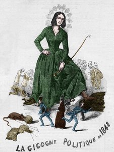 Den politiske Gigogne af 1848 (George Sand (Aurore Dupin, Baronne Dudevant) (1804-1876) fransk forfatter). Tegnefilm lavet i Bourges i 1848 fra Adolphe Julliens romantiske samling. af French School