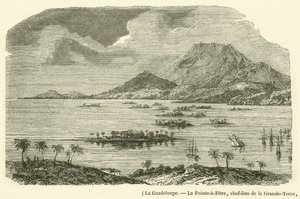 Guadeloupe, La Pointe-a-Pitre, hovedstaden i Grande-Terre, delvist ødelagt af jordskælvet den 8. februar 1843 (gravering) af French School