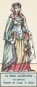 Dronning Clemence af Ungarn, hustru til Louis le Hutin (farvet gravering) af French School