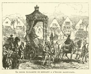 Dronning Elisabeth på vej til St. Pauls kirke (gravering) af French School