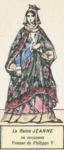 Dronning Jeanne af Boulogne, hustru til Philip V (farvet gravering) af French School