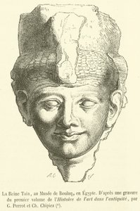 Dronning Taia, på Boulaq-museet, i Egypten (gravering) af French School