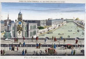 La Samaritaine (vandpumpe) på Pont Neuf i Paris - optisk visning af French School