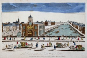 La Samaritaine (vandpumpe) på Pont Neuf i Paris - optisk visning af French School