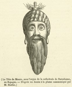 La Tete de Maure, under orgelet i katedralen i Barcelona, ​​​​i Spanien (gravering) af French School
