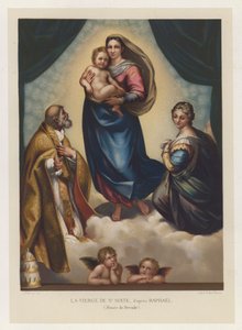The Virgin of St Sixtus, efter Raphael, Museum of Dresden (chromolitho) af French School