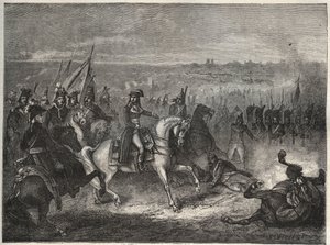 La battle de Lonato - NAPOLEON VED LONATO - Også kaldet det andet slag ved CASTIGLIONE: i sit italienske felttog besejrer Napoleon østrigerne under Wurmser og tvinger dem til at trække sig tilbage til Mantova. 3. august 1796 - New National Encyclopedia af  af French School