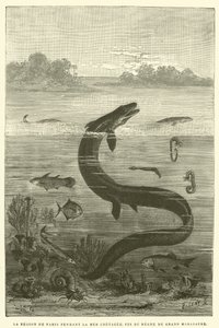 Regionen Paris under Kridthavet, slutningen af ​​den store mosasaurs regeringstid (gravering) af French School