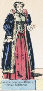 La reine Catherine de Medicis, femme de Henri 2 (farvet gravering) af French School