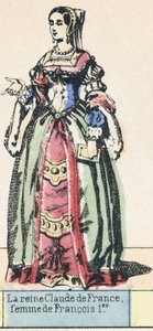 Dronning Claude af Frankrig, kone til Francois I (farvet gravering) af French School