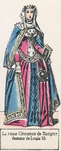 Dronning Clemence af Ungarn, kone til Louis 10 (farvet gravering) af French School
