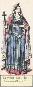 Dronning Clotilde, hustru til Clovis I (farvet gravering) af French School