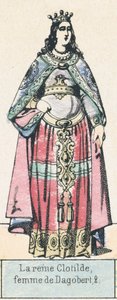 Dronning Clotilde, kone til Dagobert 2 (farvet gravering) af French School
