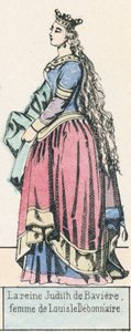 Dronning Judith af Bayern, kone til Louis le Debonnaire (farvet gravering) af French School