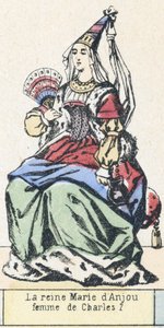 Dronning Marie af Anjou, kone til Charles 7 (farvet gravering) af French School