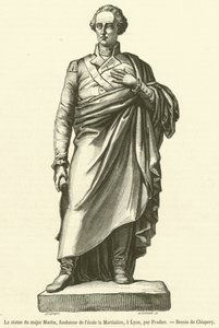 Statuen af ​​major Martin, grundlæggeren af ​​Martiniere-skolen, i Lyon (gravering) af French School