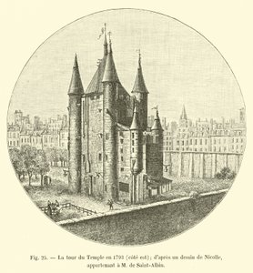 Tempeltårnet i 1793, østsiden; efter en tegning af Nicolle; tilhørende M de Saint-Albin af French School