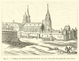 Abbey of Saint-Germain des Pres, i 1545, Udsigt taget fra Grand Pre aux Clercs af French School